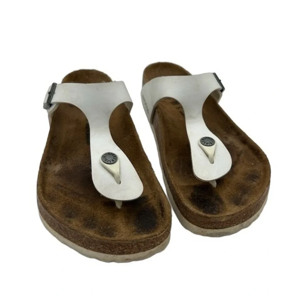 Birkenstock Gizeh Sandals Women's Size 39 US 8 White Birko Flor Thong Cork